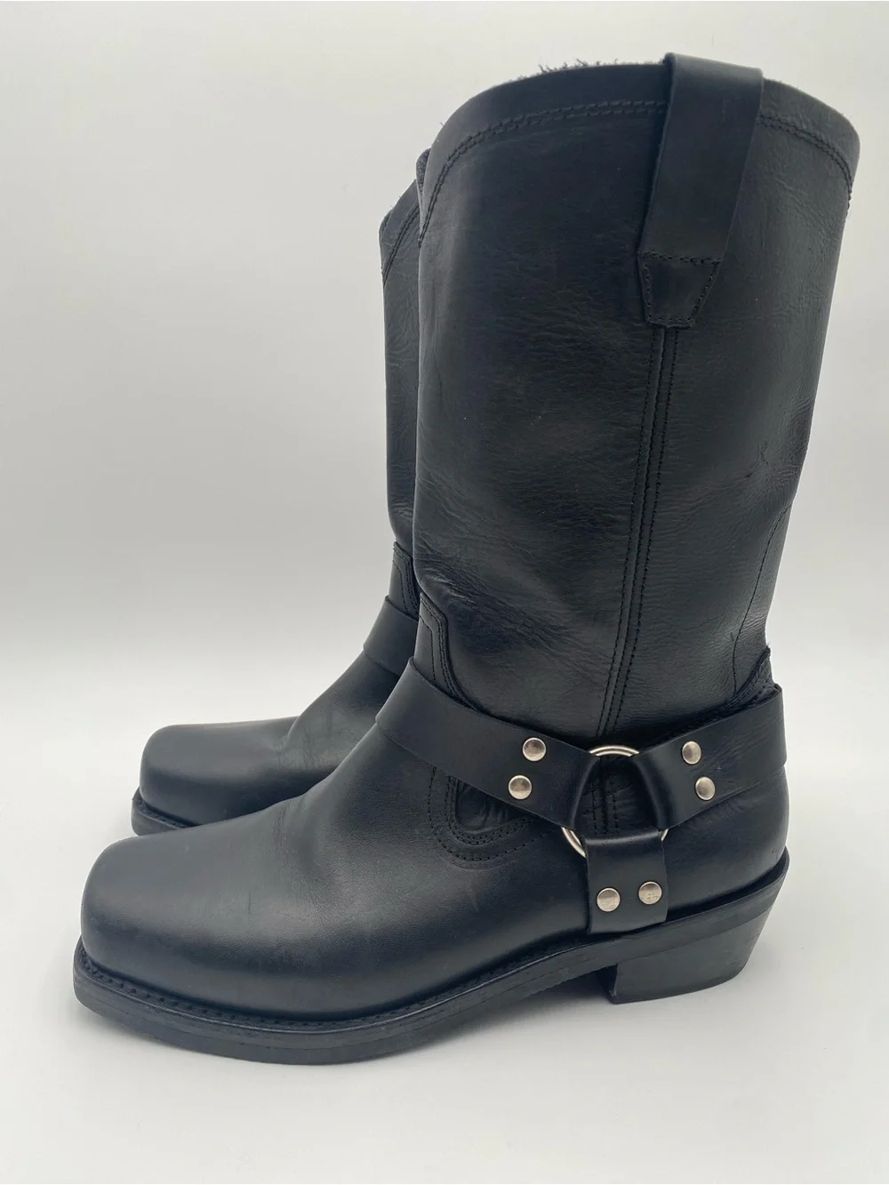 Classic Black Leather Harness Boots - Men
